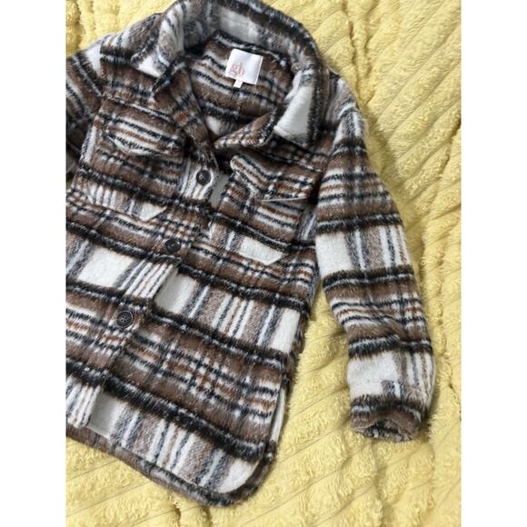Plaid Brown Burnt Orange Ivory Pea Coat Jacket GB Girls Size 10 - Picture 2 of 10